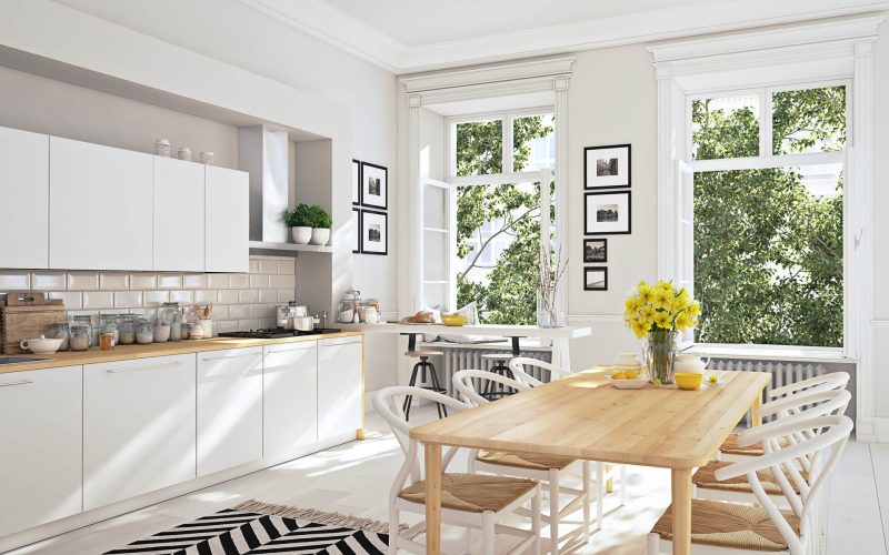 3D rendering of modern kitchen in a loft.
